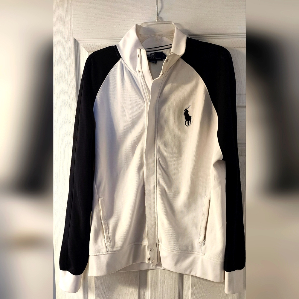 Rare Vintage Polo Ralph Lauren Men Large Full Zip Black White Track Jacket Pony